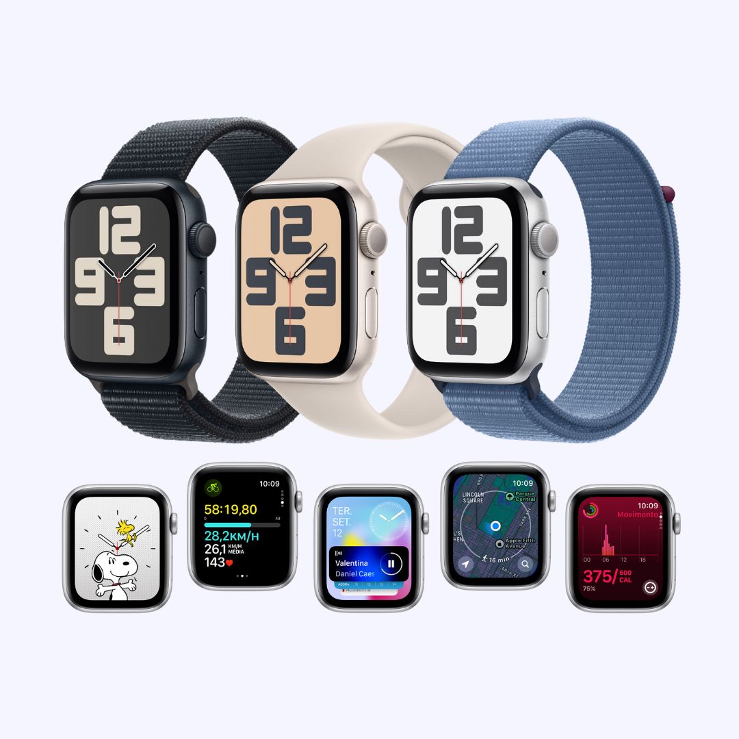 Alternative view of Apple Watch SE 2ª Wi‑Fi Bluetooth 5.3 • Caixa prateada de alumínio – 44 mm • Pulseira esportiva azul-tempestade
