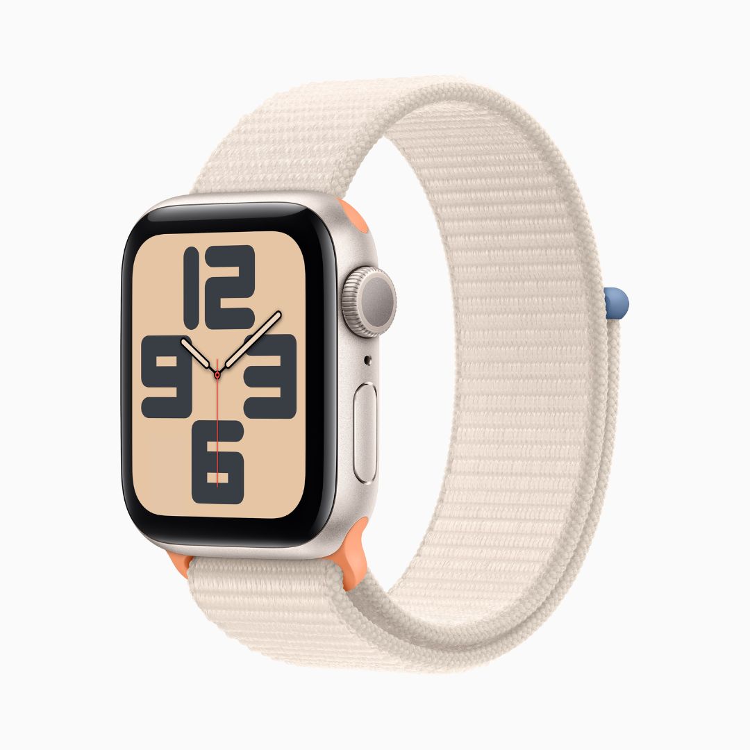 Apple Watch SE 2ª Wi‑Fi Bluetooth 5.3 • Caixa estelar de alumínio – 40 mm • Pulseira loop esportiva estelar
