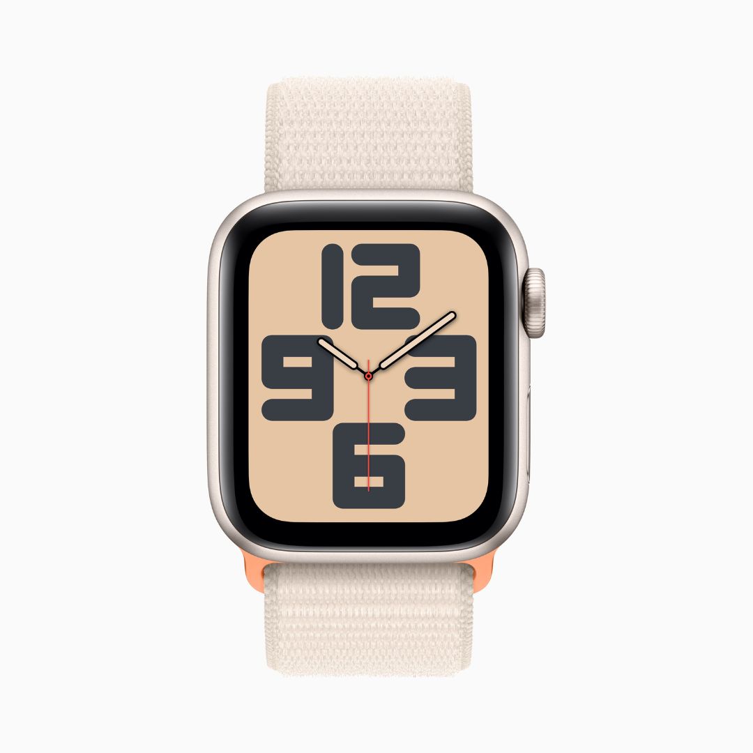 Alternative view of Apple Watch SE 2ª Wi‑Fi Bluetooth 5.3 • Caixa estelar de alumínio – 40 mm • Pulseira loop esportiva estelar
