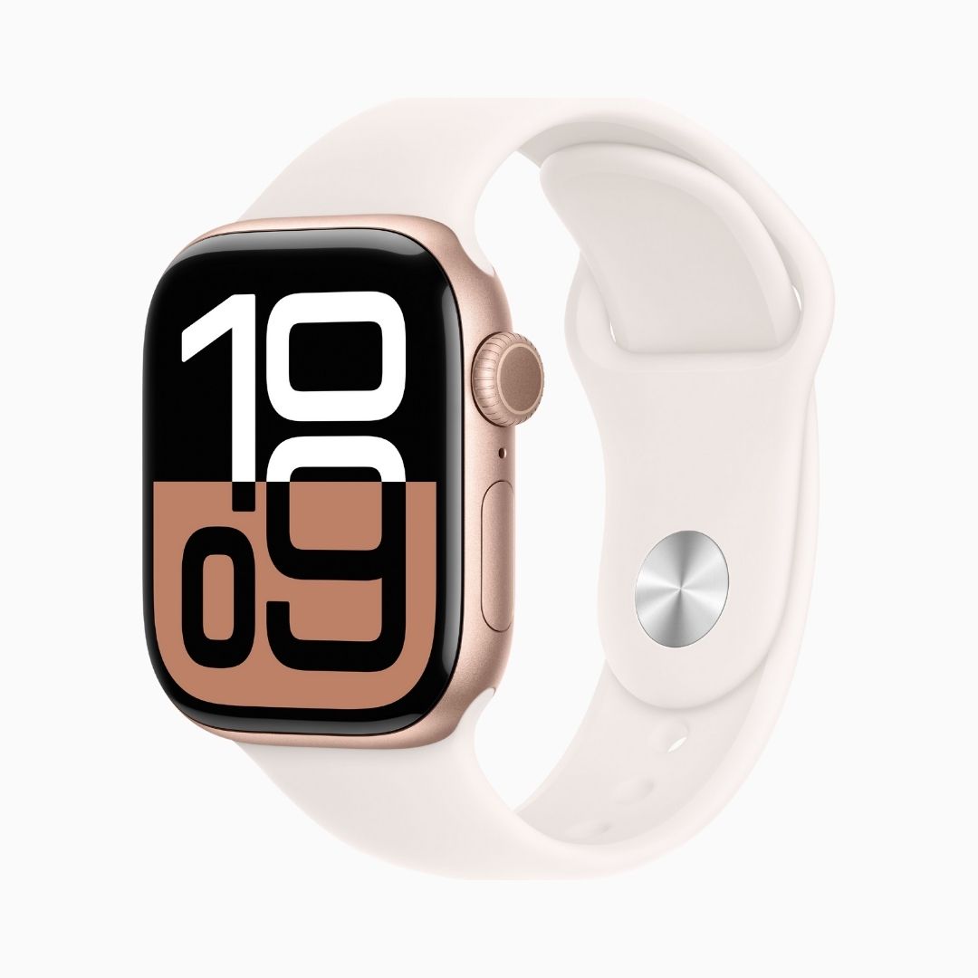 Apple Watch Series 10 GPS • Caixa cor de ouro rosa de alumínio – 42 mm • Pulseira esportiva blush-clara – P/M