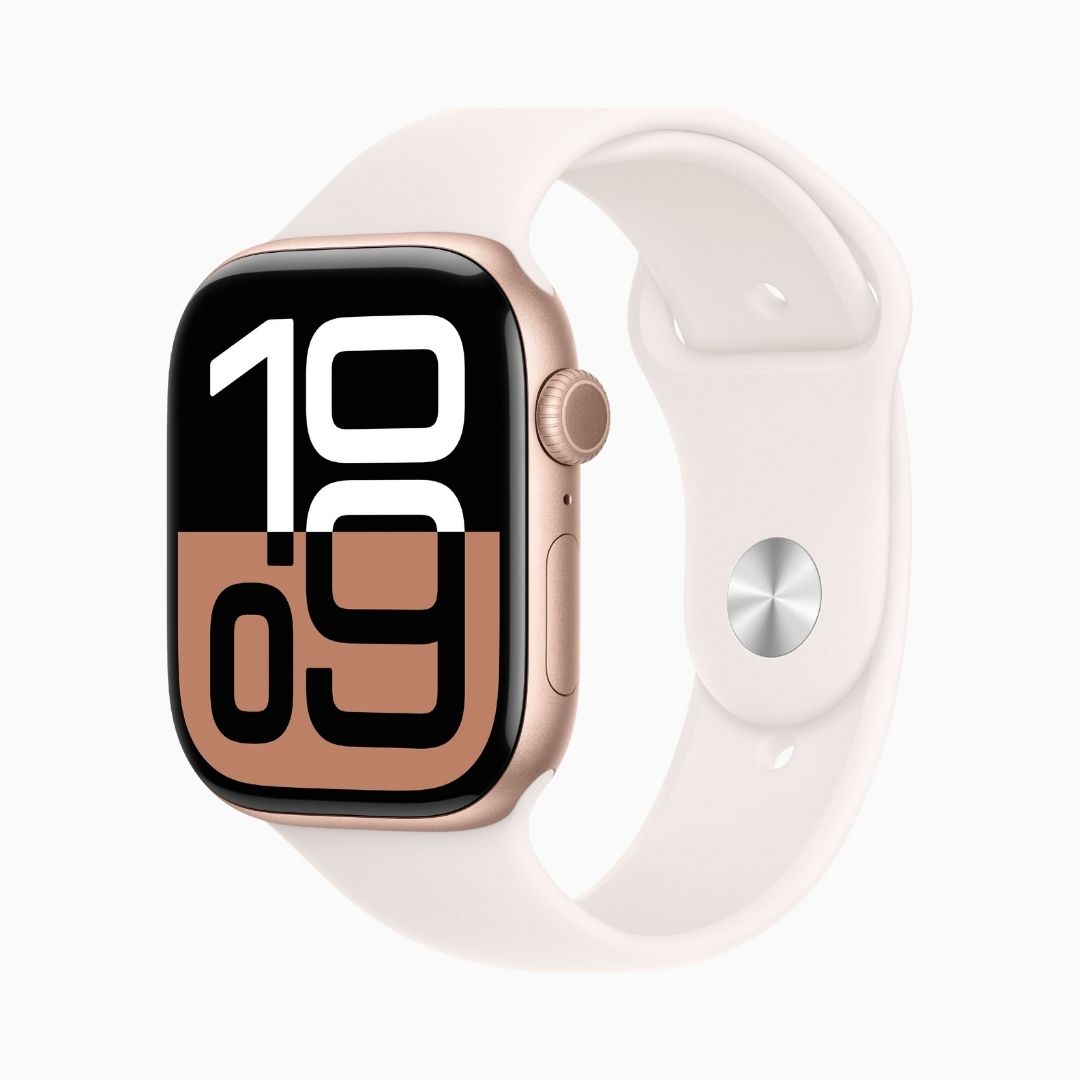 Alternative view of Apple Watch Series 10 GPS • Caixa cor de ouro rosa de alumínio – 42 mm • Pulseira esportiva blush-clara – P/M