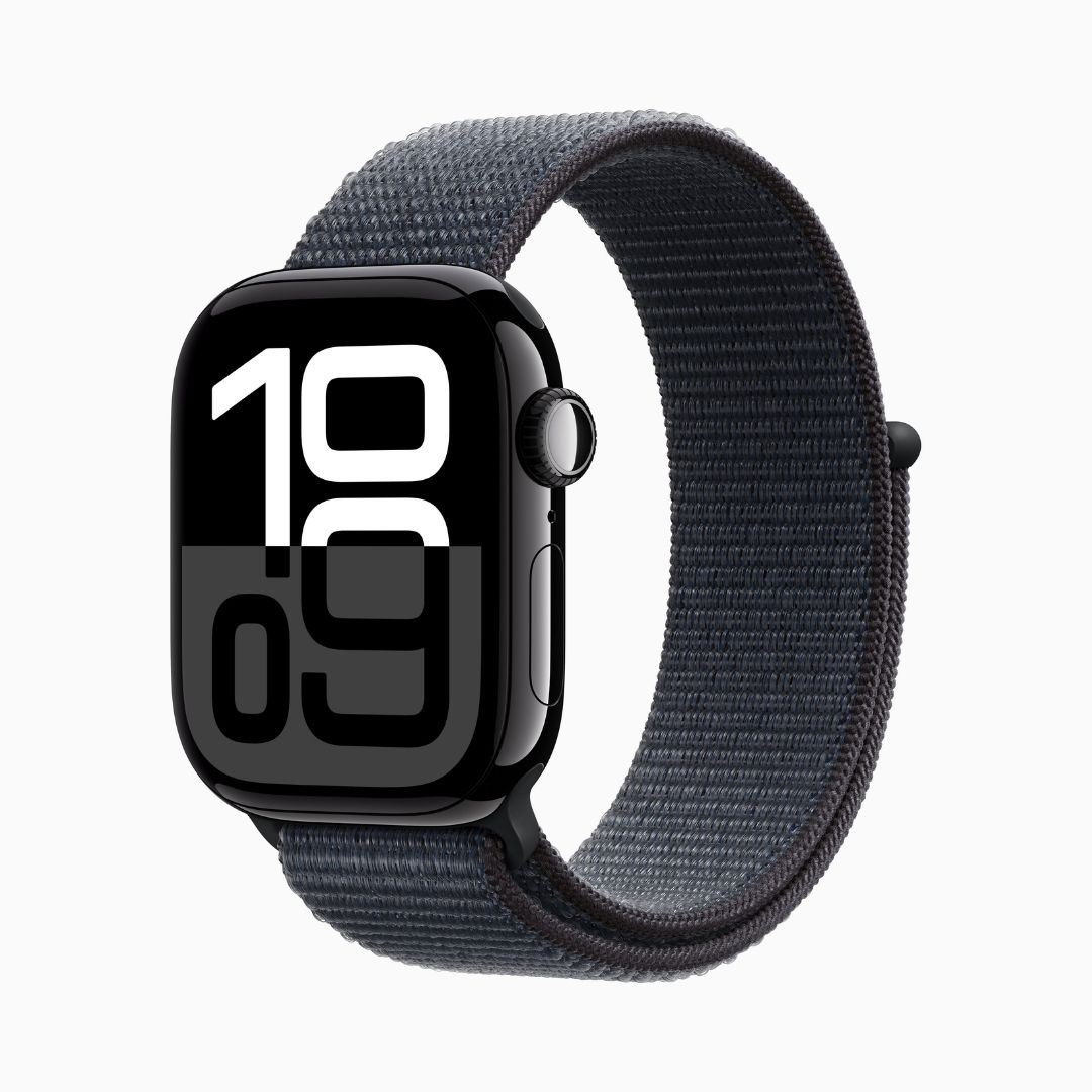 Apple Watch Series 10 GPS • Caixa preta brilhante de alumínio – 42 mm • Pulseira loop esportiva tinto