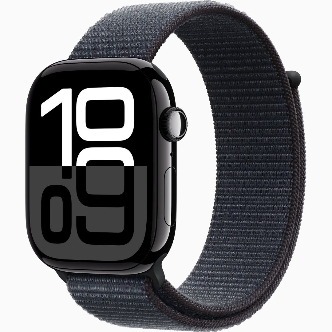Apple Watch Series 10 GPS • Caixa preta brilhante de alumínio – 46 mm • Pulseira loop esportiva tinto