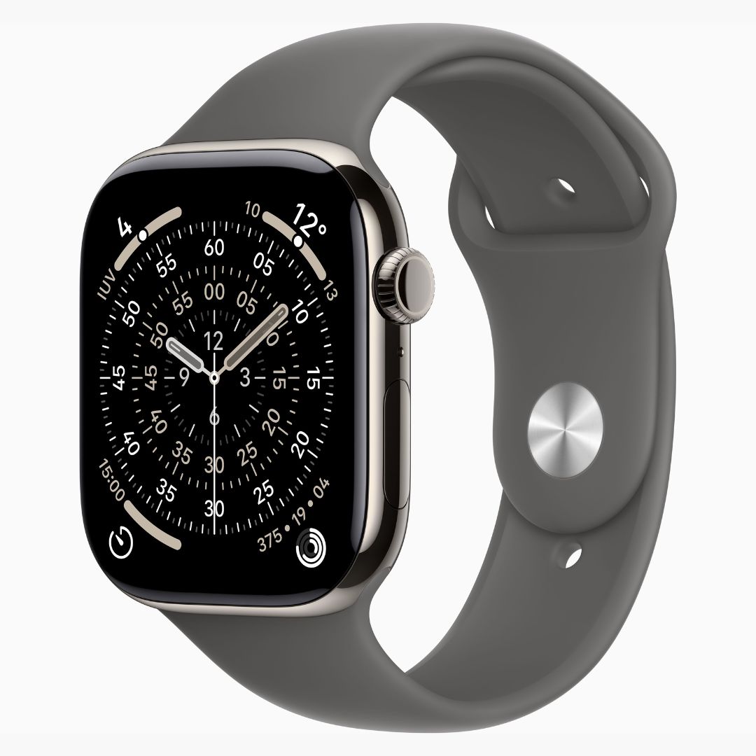 Apple Watch Series 11 Caixa de Titânio Natural com Pulseira Esportiva Cinza-pedra