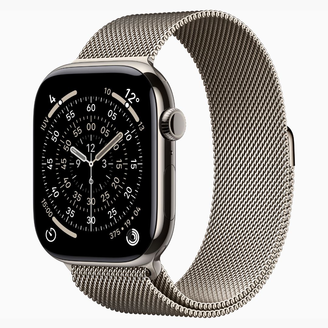 Apple Watch Series 11 Caixa de Titânio Natural com Pulseira Estilo Milanês Natural