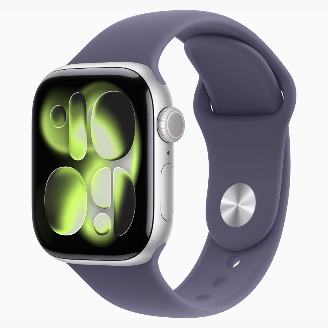 Apple Watch Series 11 Caixa de Alumínio Prateada com Pulseira Esportiva Roxo-névoa