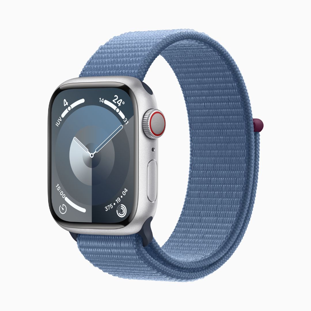 Apple Watch Series 9 Wi‑Fi 4 Bluetooth 5.3 Caixa prateada de alumínio – 41 mm • Pulseira loop esportiva azul-inverno