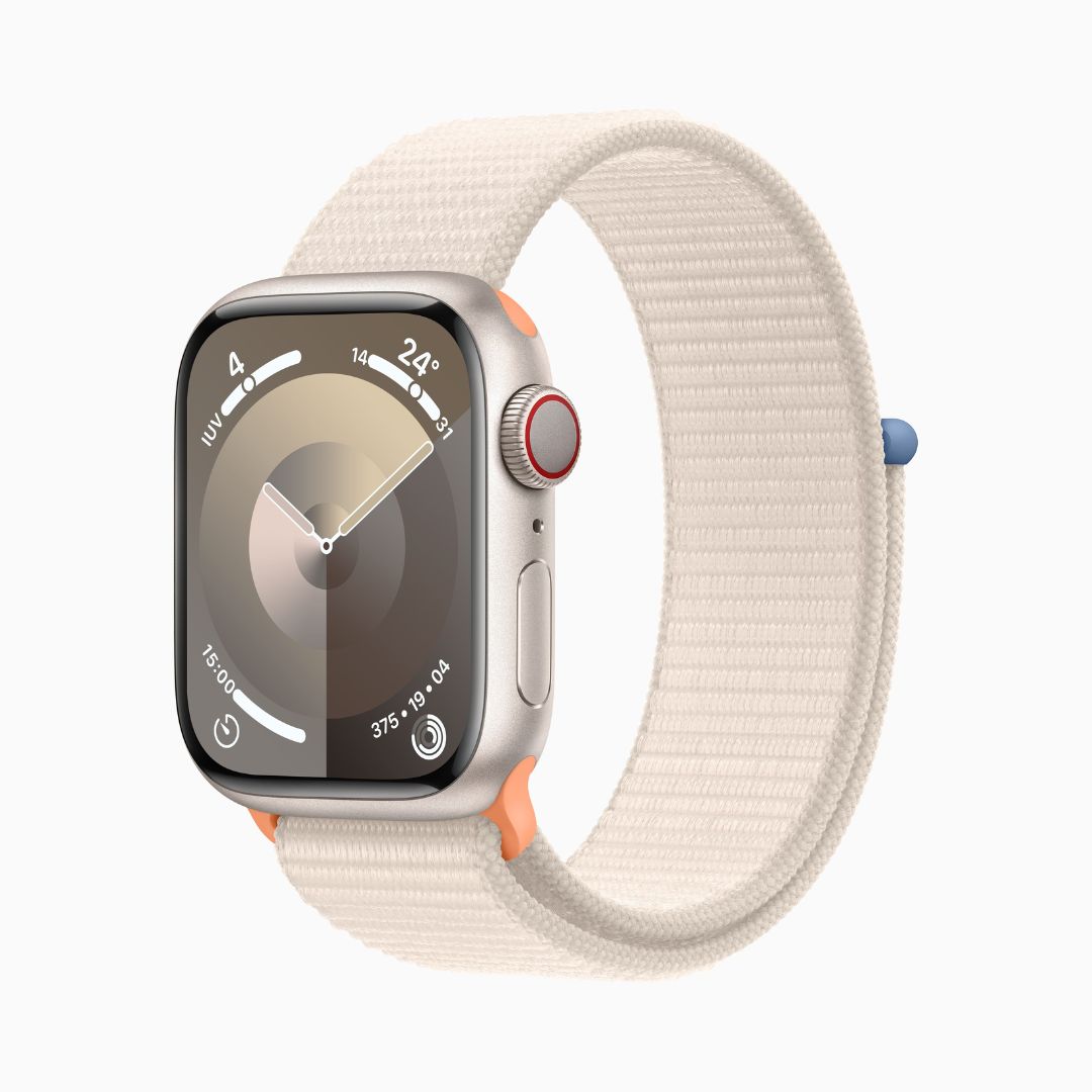 Apple Watch Series 9 Wi‑Fi 4 Bluetooth 5.3 Caixa estelar de alumínio – 41 mm • Pulseira loop esportiva estelar