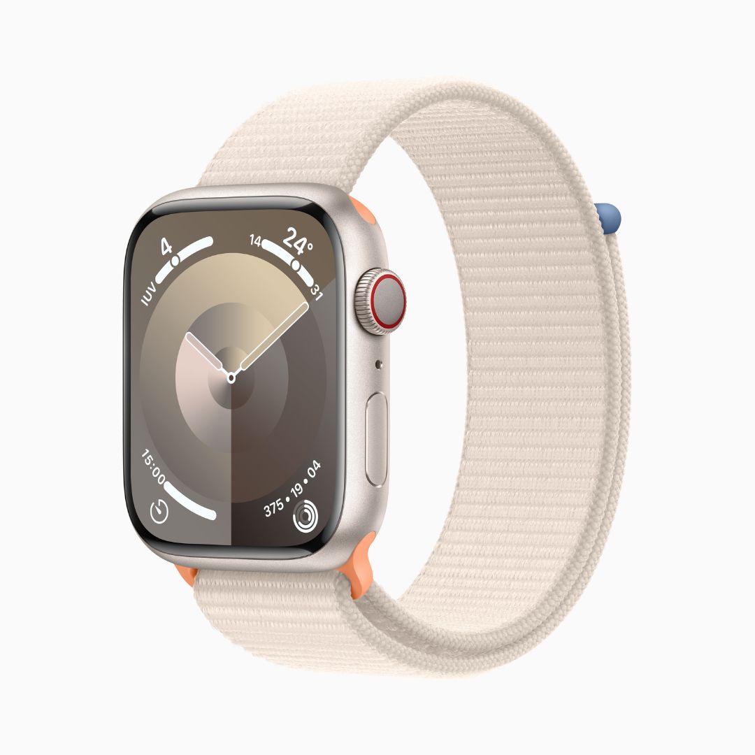 Apple Watch Series 9 Wi‑Fi 4 Bluetooth 5.3 Caixa estelar de alumínio – 45 mm • Pulseira loop esportiva estelar