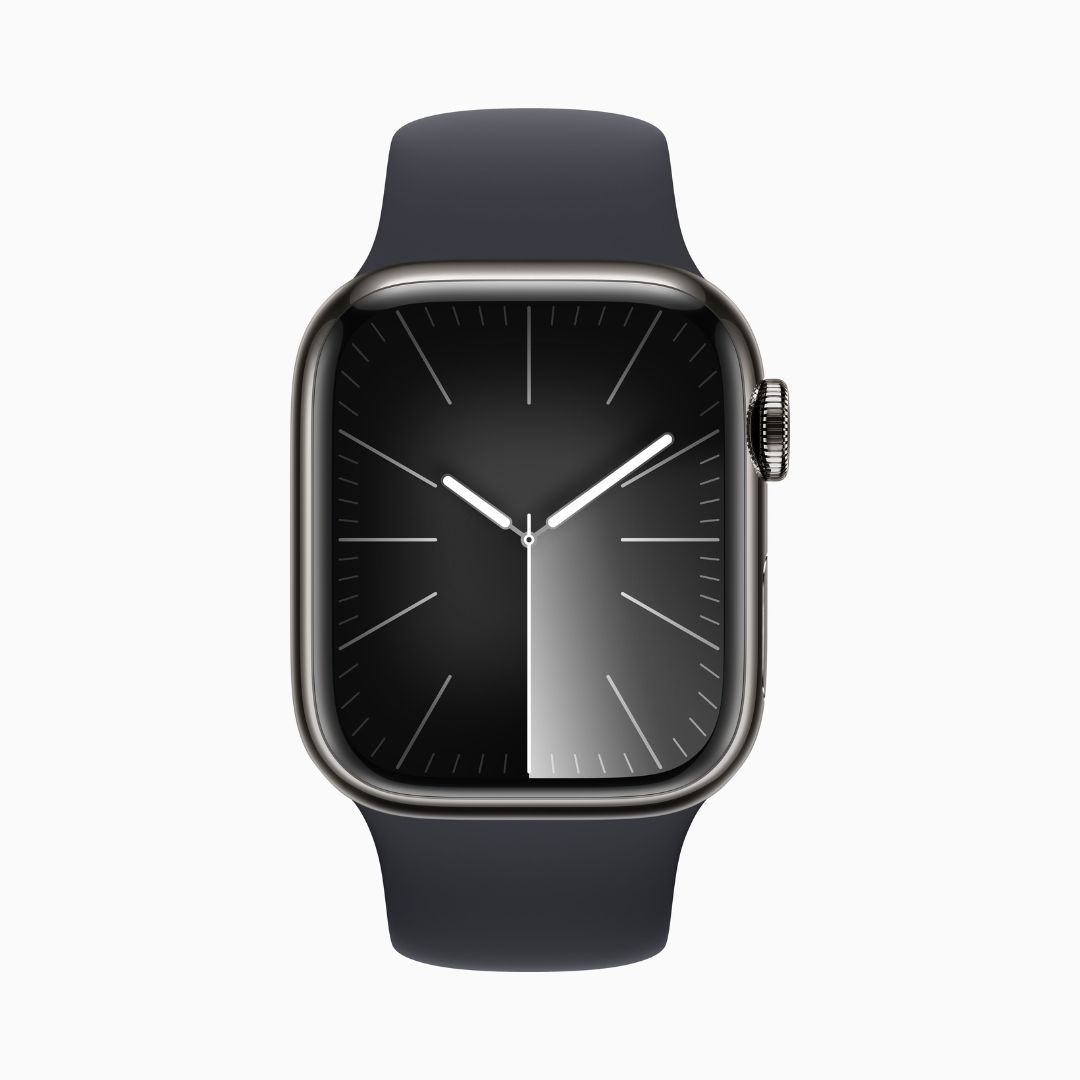 Alternative view of Apple Watch Series 9 Wi‑Fi 4 Bluetooth 5.3 Caixa meia-noite de alumínio – 41 mm • Pulseira esportiva meia-noite