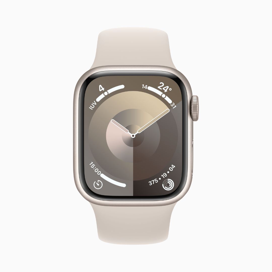 Alternative view of Apple Watch Series 9 Wi‑Fi 4 Bluetooth 5.3 Caixa estelar de alumínio – 41 mm • Pulseira esportiva estelar