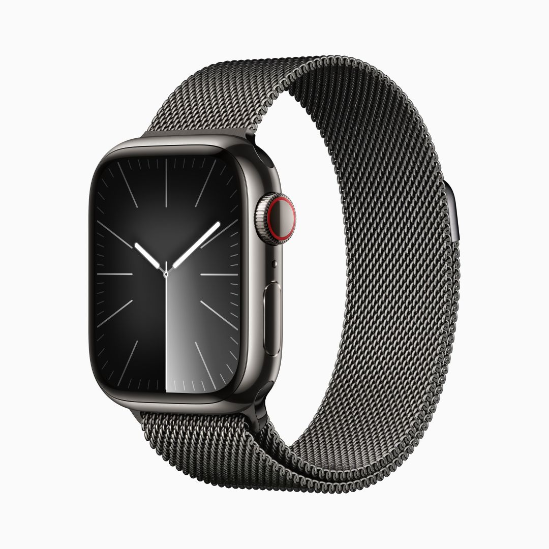 Apple Watch Series 9 Wi‑Fi 4 Bluetooth 5.3 • Caixa grafite de aço inoxidável – 41 mm • Pulseira grafite estilo milanês
