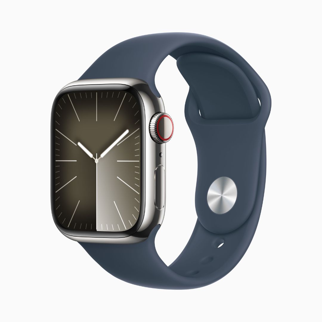 Apple Watch Series 9 Wi‑Fi 4 Bluetooth 5.3 Caixa prateada de alumínio – 41 mm • Pulseira esportiva azul-tempestade