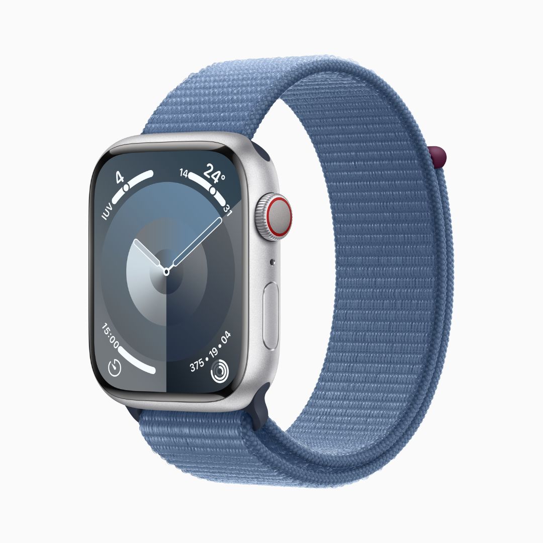 Apple Watch Series 9 Wi‑Fi 4 Bluetooth 5.3 Caixa prateada de alumínio – 45 mm • Pulseira loop esportiva azul-inverno
