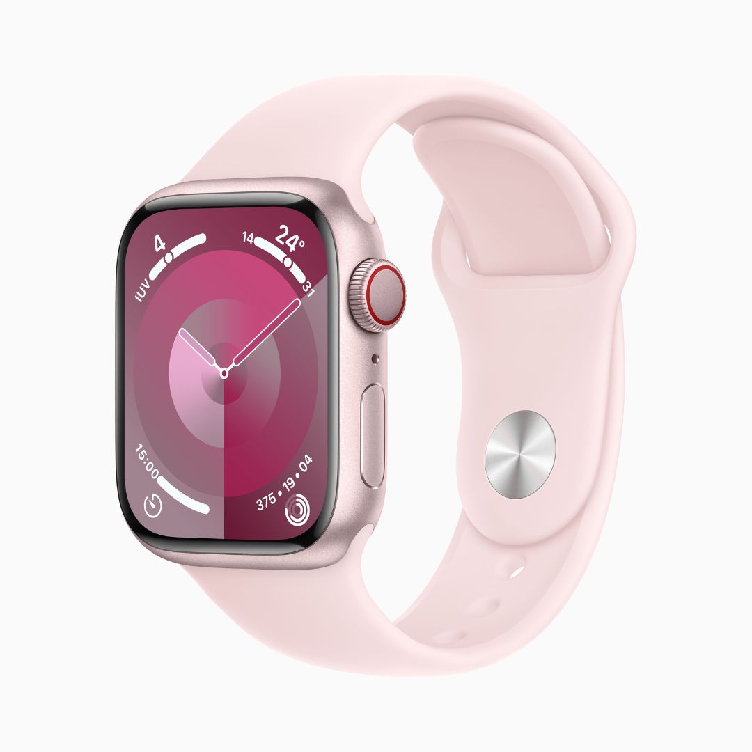 Apple Watch Series 9 Wi‑Fi 4 Bluetooth 5.3 Caixa rosa de alumínio – 41 mm • Pulseira esportiva rosa-clara