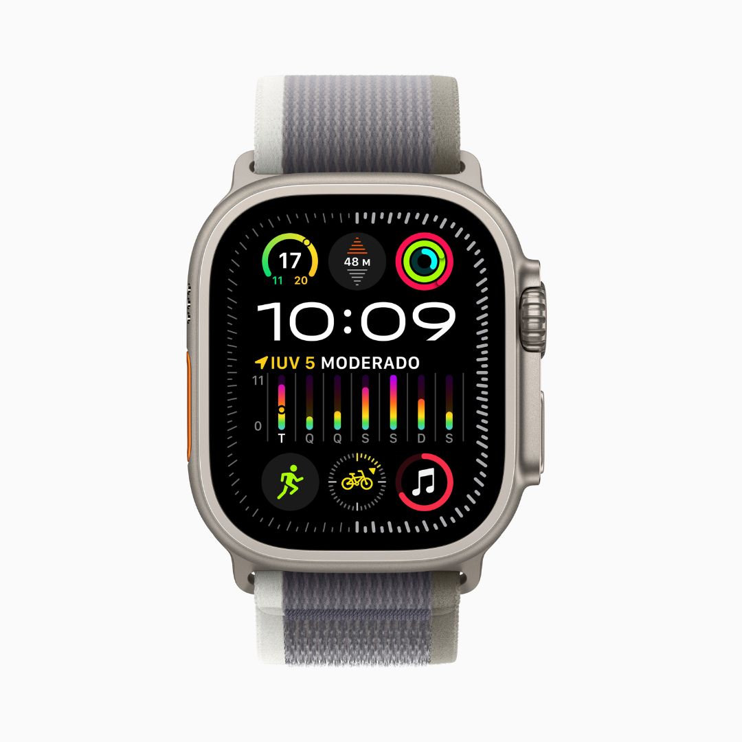 Alternative view of Apple Watch Ultra 2 Wi-Fi 4 Bluetooth 5.3 Caixa de titânio de 49 mm • Pulseira loop Trail verde/cinza