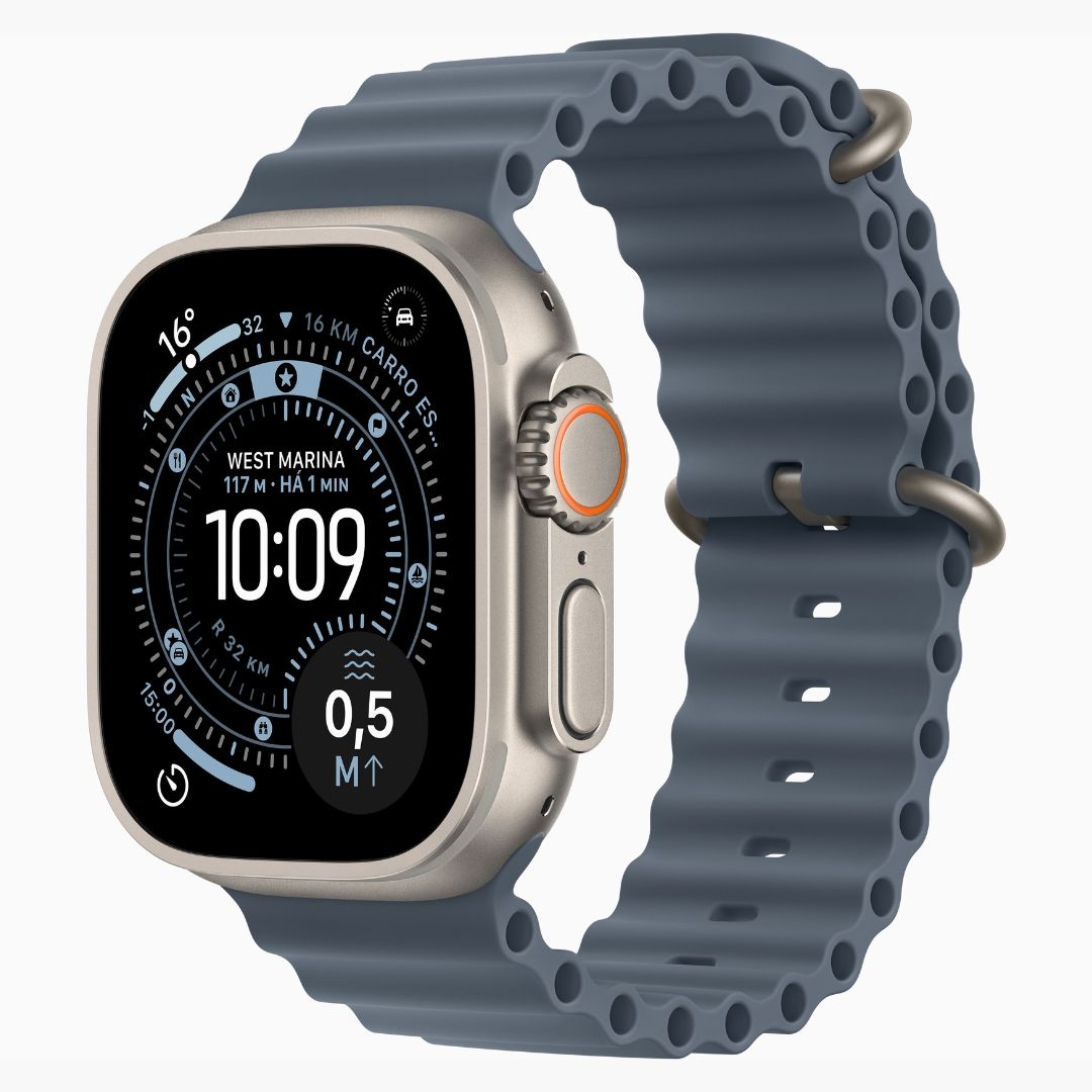 Apple Watch Ultra 3 Caixa de Titânio Natural com Pulseira Oceano Azul-âncora