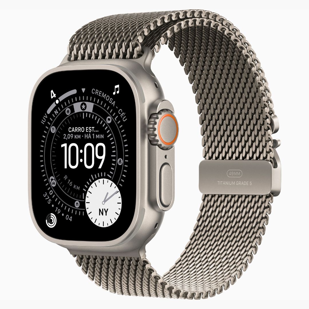 Apple Watch Ultra 3 Caixa de Titânio Natural com Pulseira Milanês de Titânio Natural