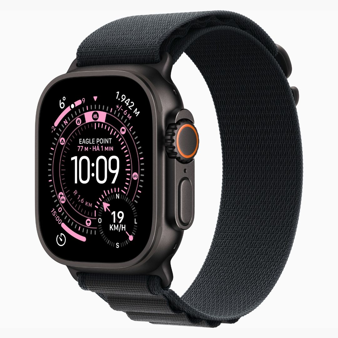 Alternative view of Apple Watch Ultra 3 Caixa de Titânio Natural com Pulseira Loop Trail Azul