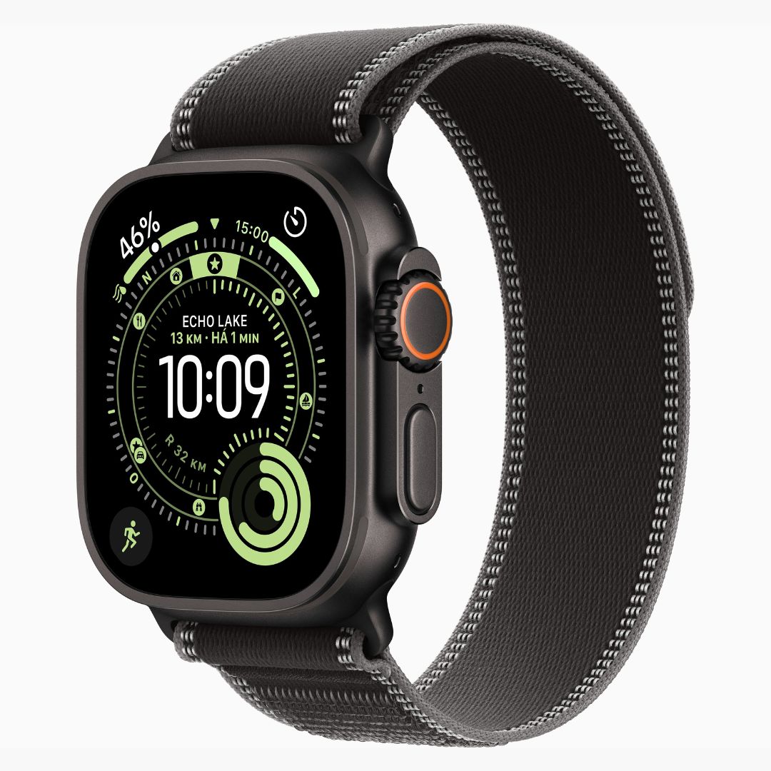 Apple Watch Ultra 3 Caixa de Titânio Preta com Pulseira Loop Trail Preta/Carvão