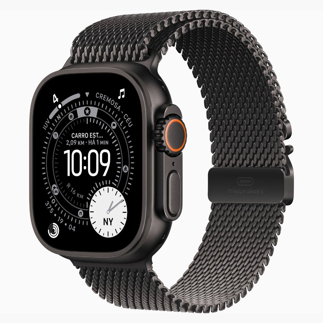 Apple Watch Ultra 3 Caixa de Titânio Preta com Pulseira Milanês de Titânio Preta