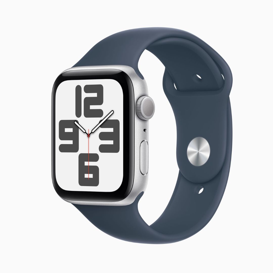 Apple Watch SE 2ª Wi‑Fi Bluetooth 5.3 • Caixa prateada de alumínio – 44 mm • Pulseira esportiva azul-tempestade