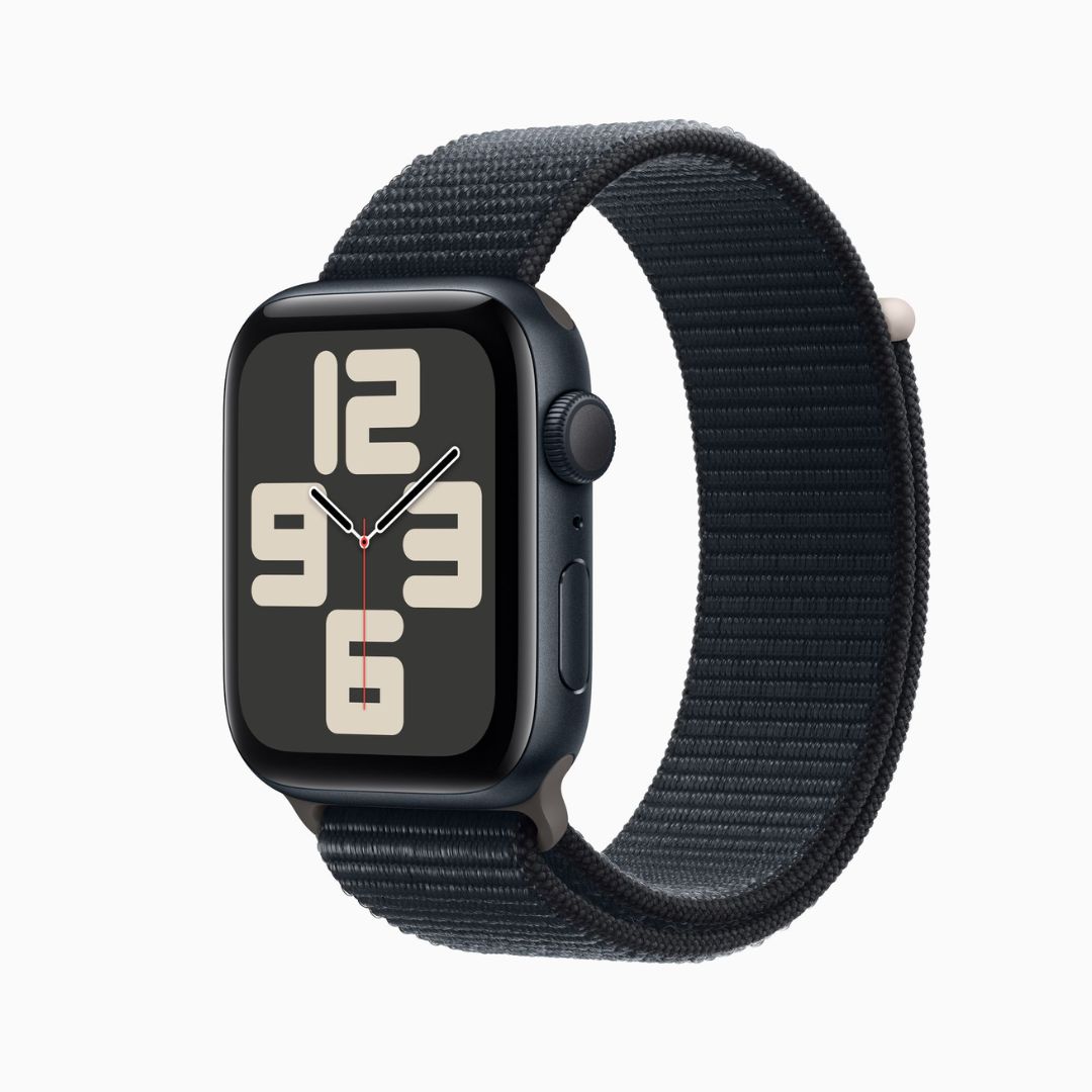 Apple Watch SE 2ª Wi‑Fi Bluetooth 5.3 • Caixa meia-noite de alumínio – 44 mm • Pulseira loop esportiva meia-noite